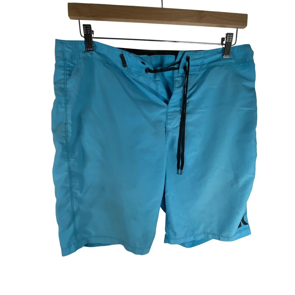 Hurley Shorts Mens 32 Blue Solid Boardshorts Swim Trunks Drawstring Back Pocket